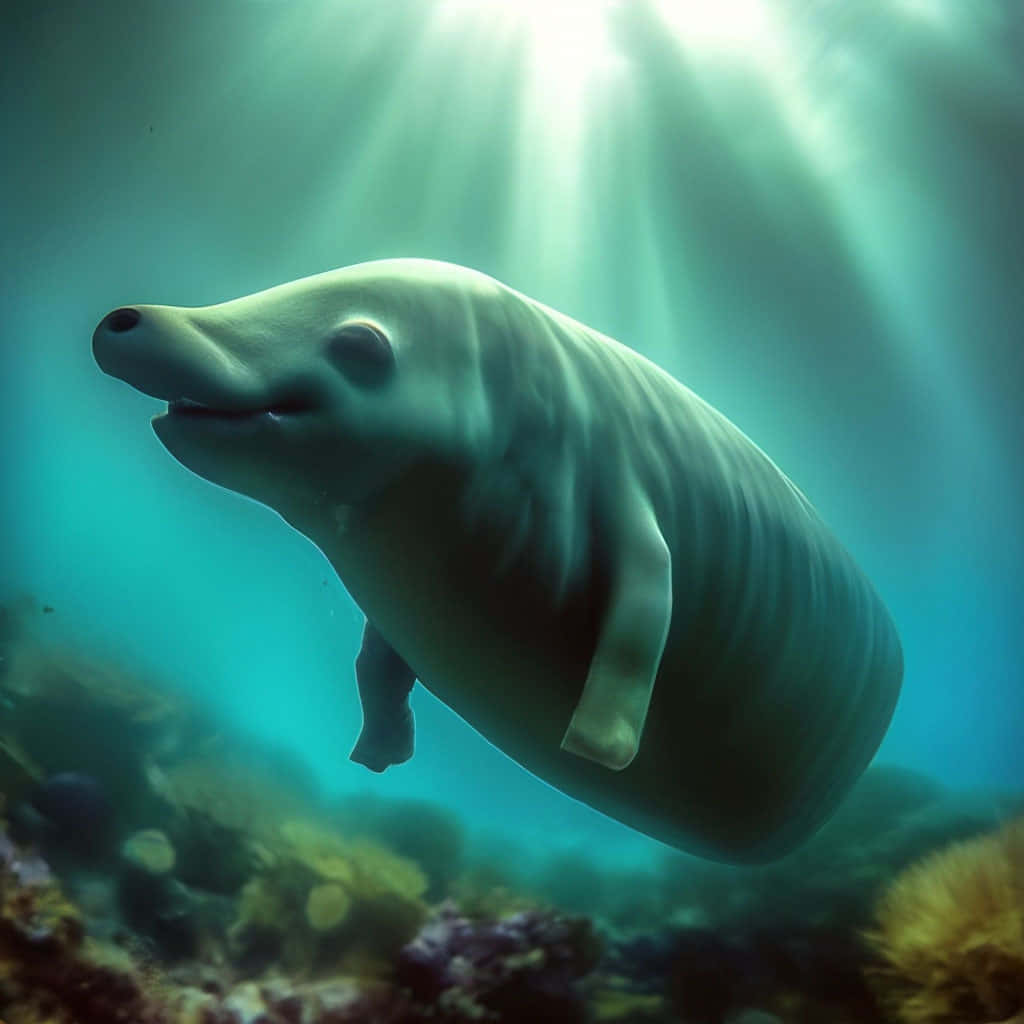 Underwater Manatee Sunrays Wallpaper