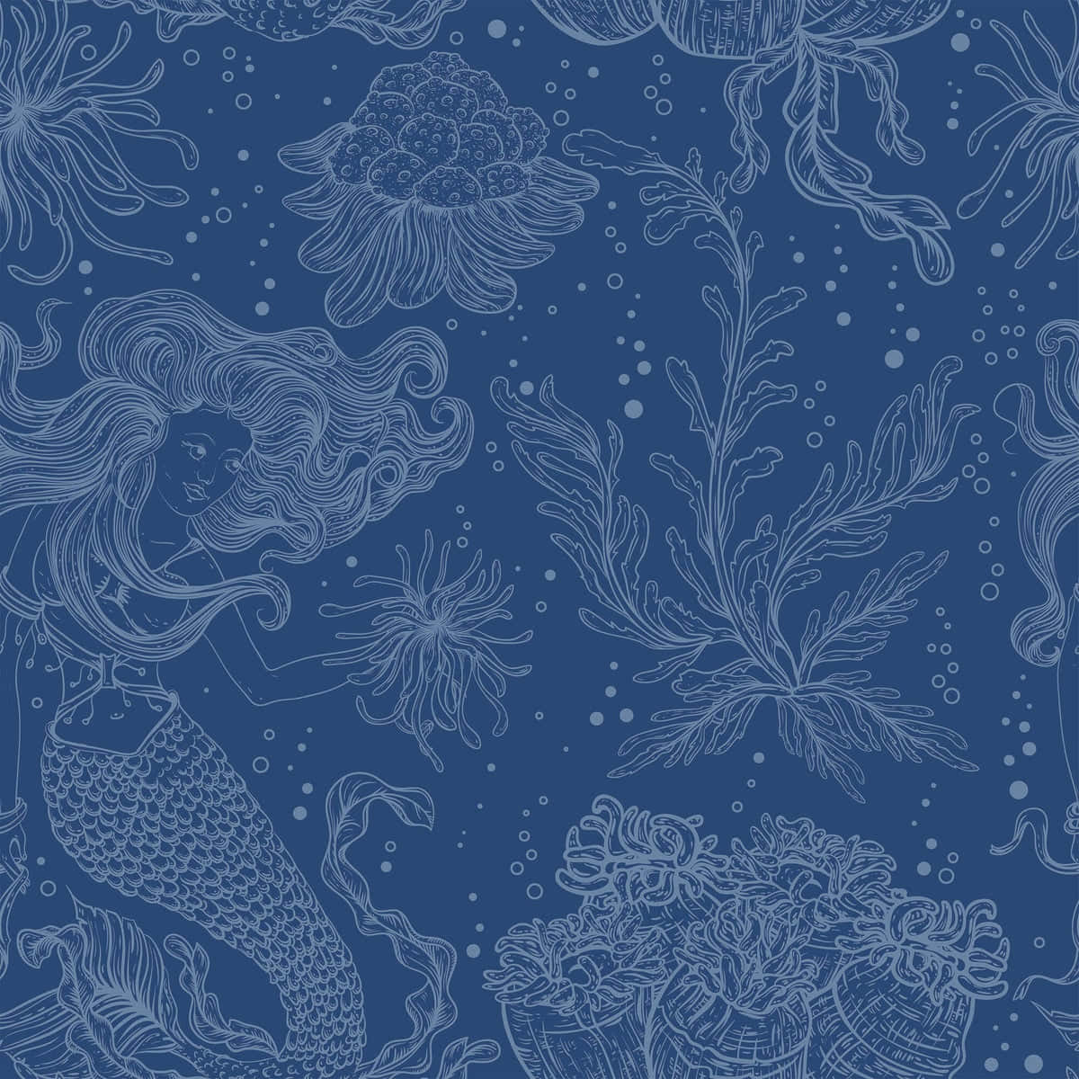 Underwater_ Mermaid_and_ Marine_ Life_ Pattern Wallpaper