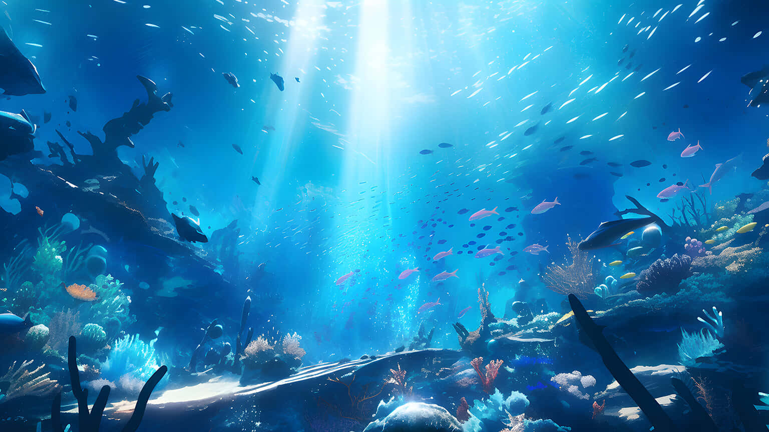 Underwater_ Sunbeam_ Aquarium_ Scene.jpg Wallpaper