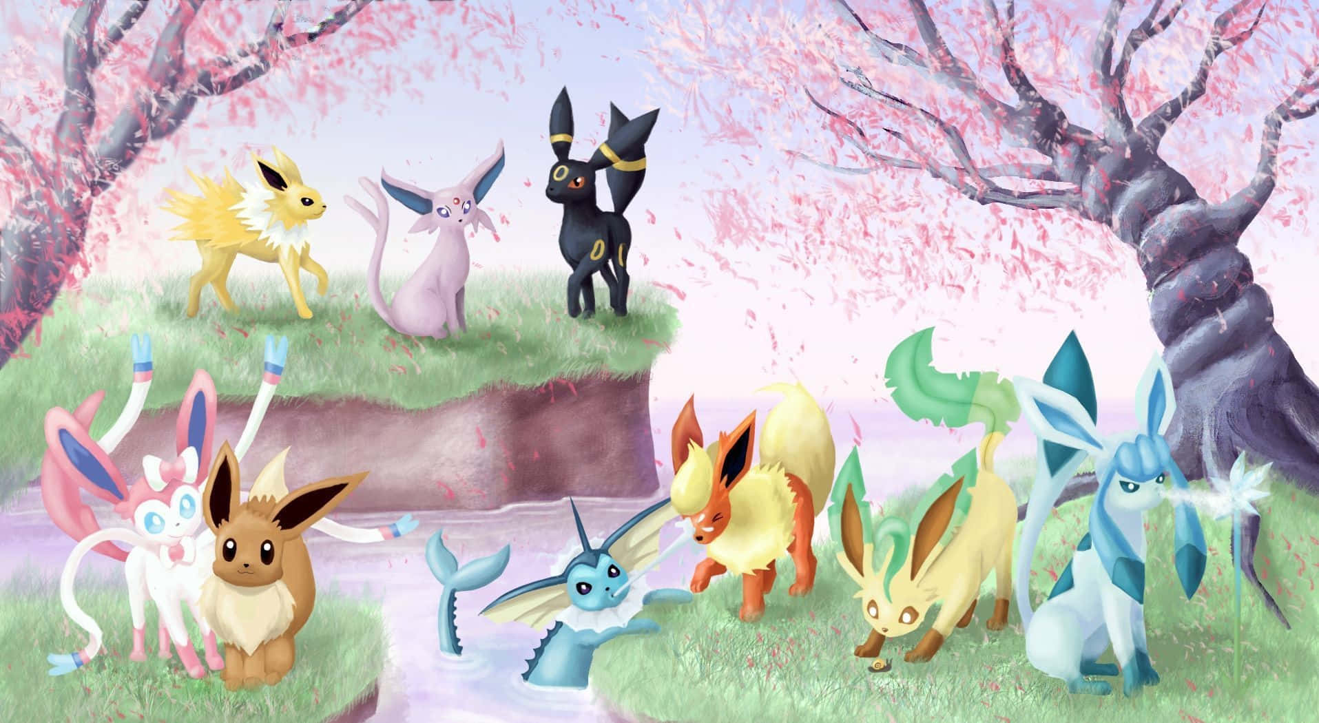 Unite To Form The Powerful Eeveelution Squad Wallpaper