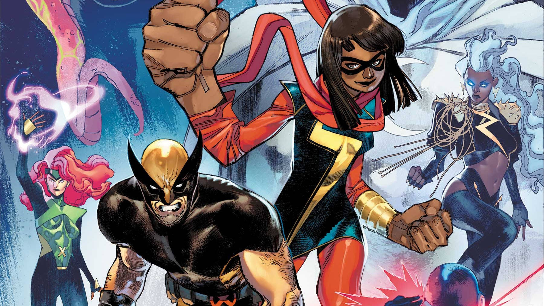 Unleashing Superpower: Ms. Marvel With Marvel Characters Wallpaper