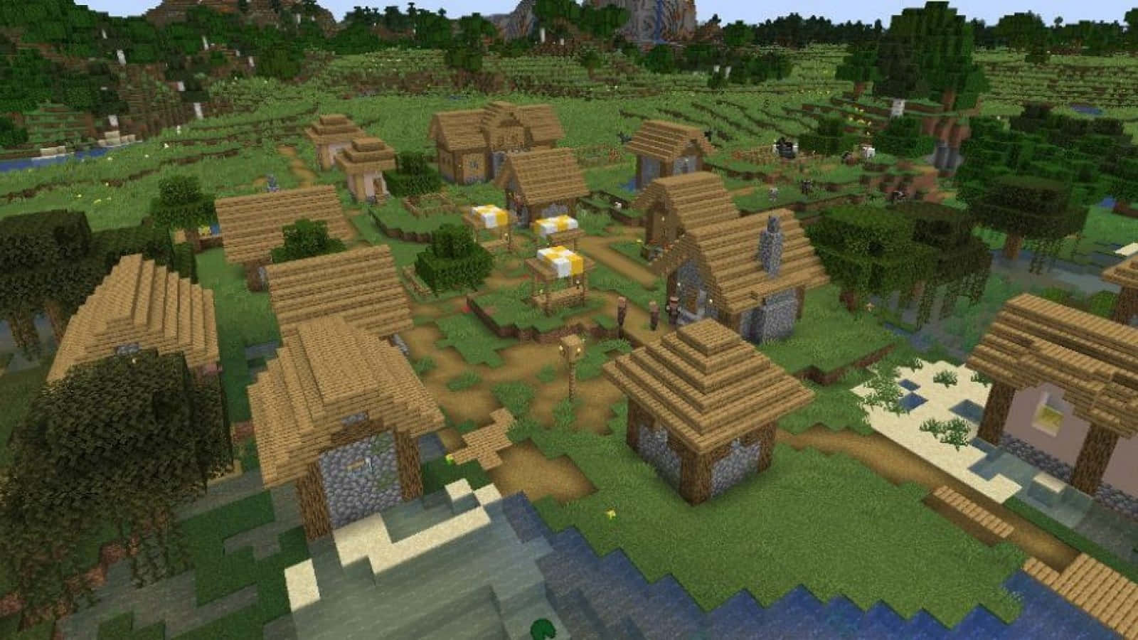 Unravel The Mysteries Of A Bustling Minecraft Village Wallpaper