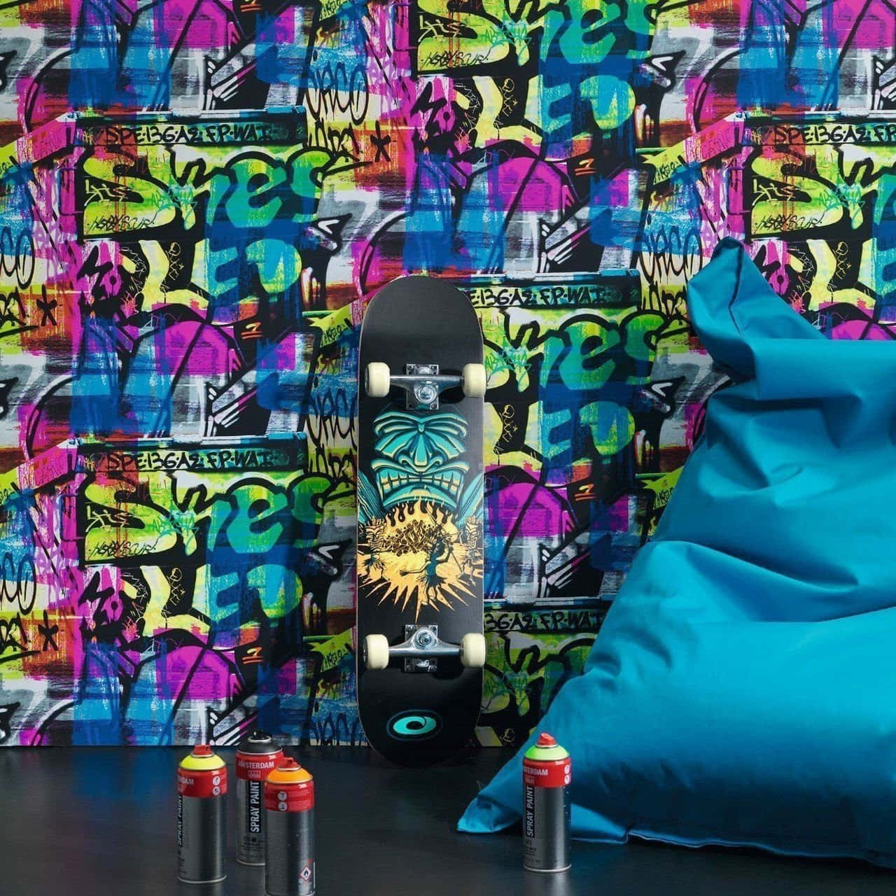 Urban Skateboardand Graffiti Art Wallpaper