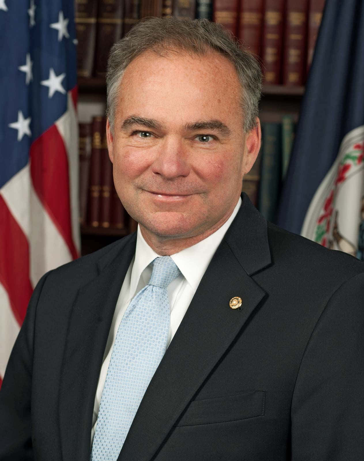 Us Politician Tim Kaine Portrait Flag Wallpaper