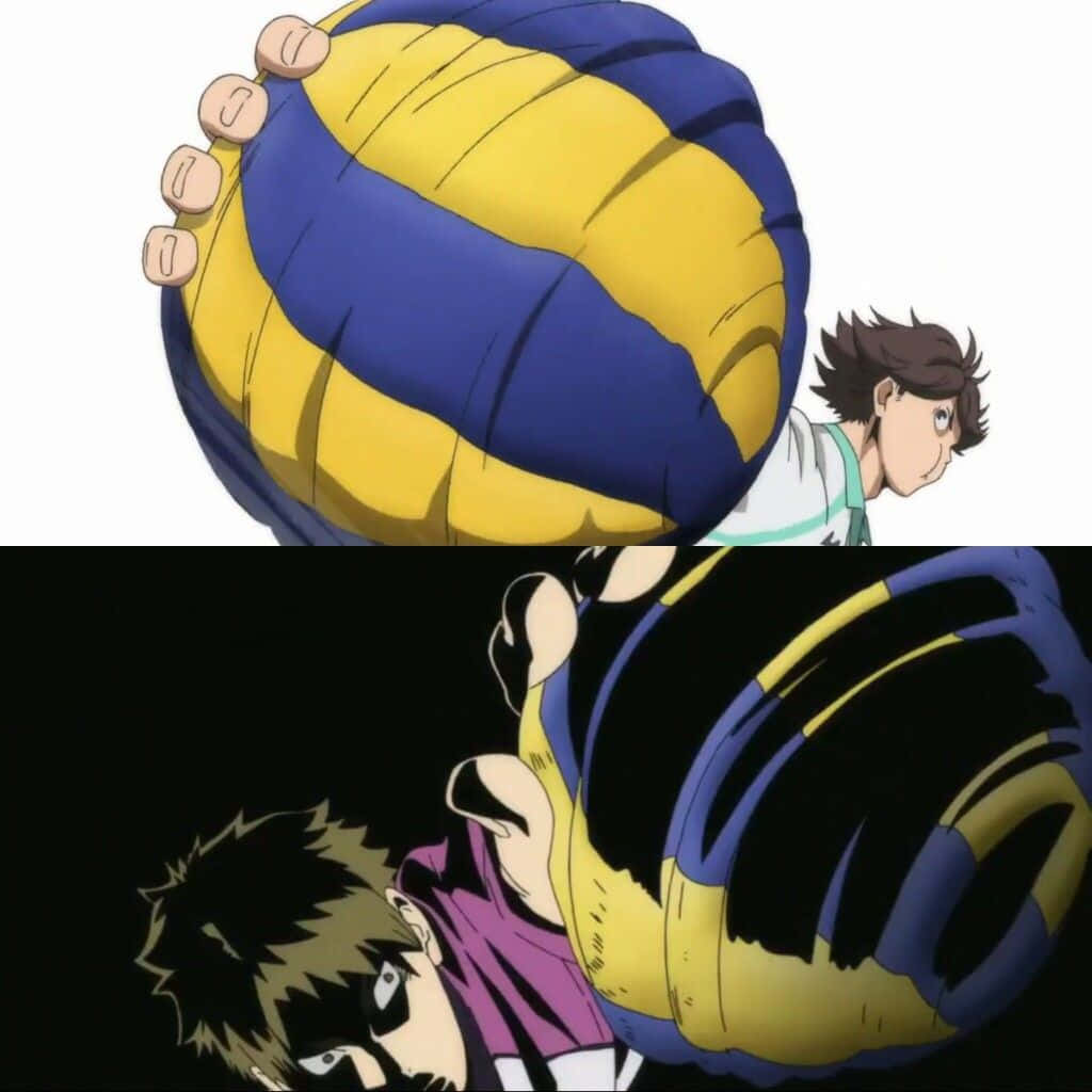 Ushijima Wakatoshi In Action On The Volleyball Court Wallpaper