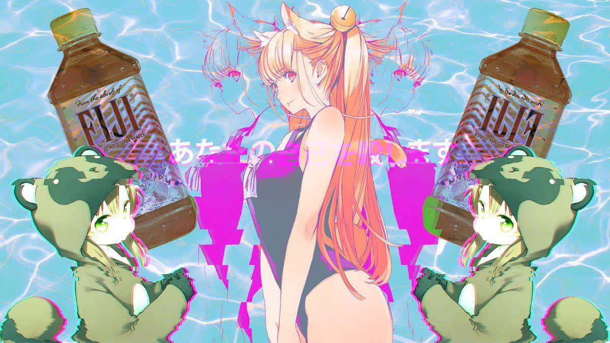 Vaporwave Anime Lady Long Hair Wallpaper