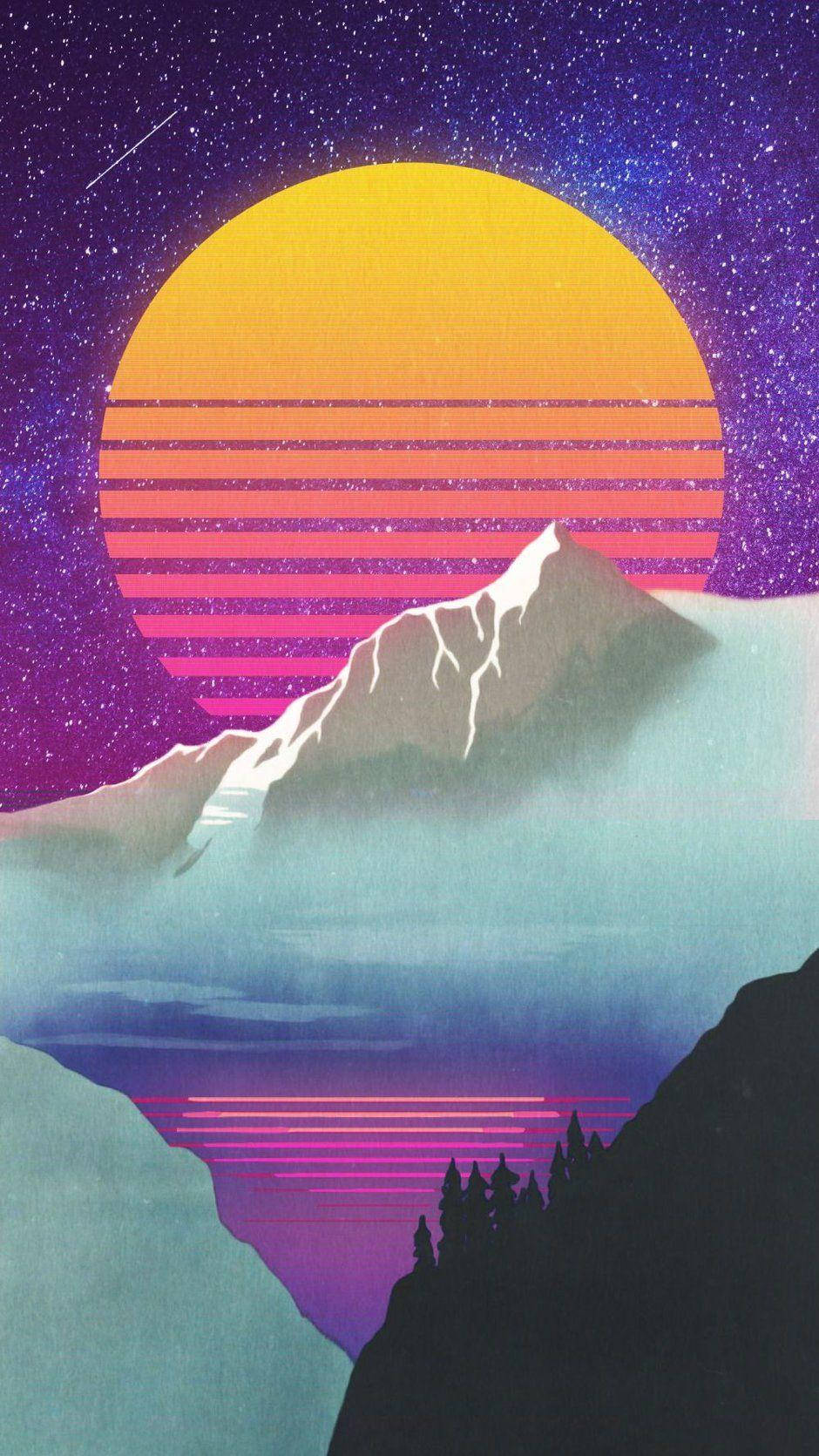 Vaporwave Mountain Landscape Aesthetic Tablet Wallpaper