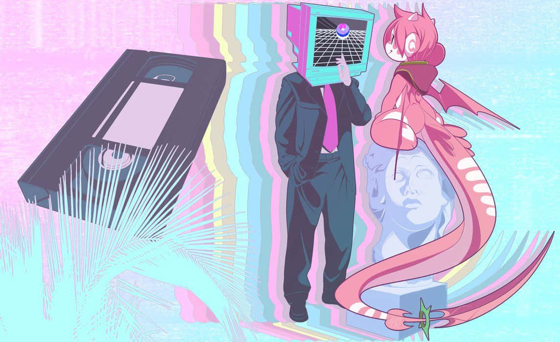 Vaporwave Television Head Anime Wallpaper