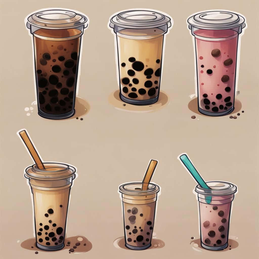 Variety Boba Tea Illustration Wallpaper