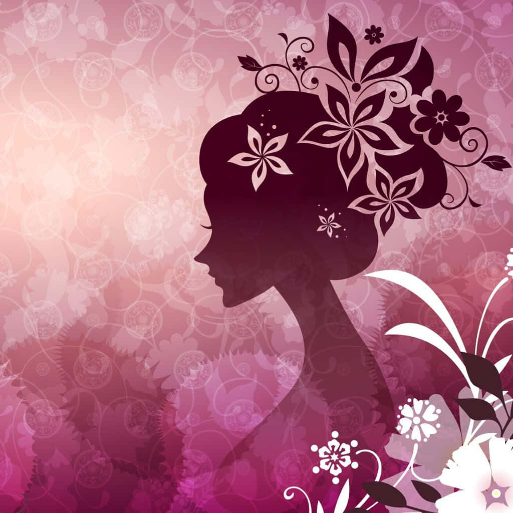 Vector Woman With Pink Flower Cute Girly Ipad Wallpaper