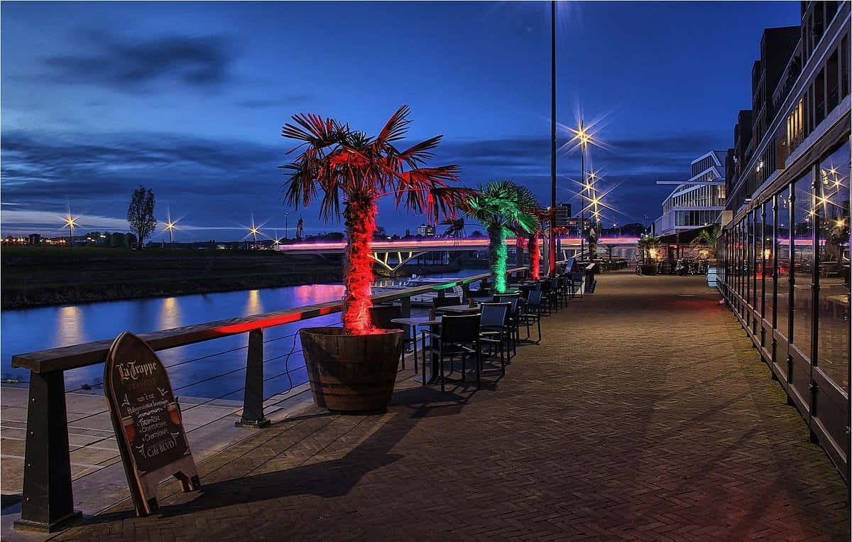 Venlo Riverside Promenade Night Wallpaper