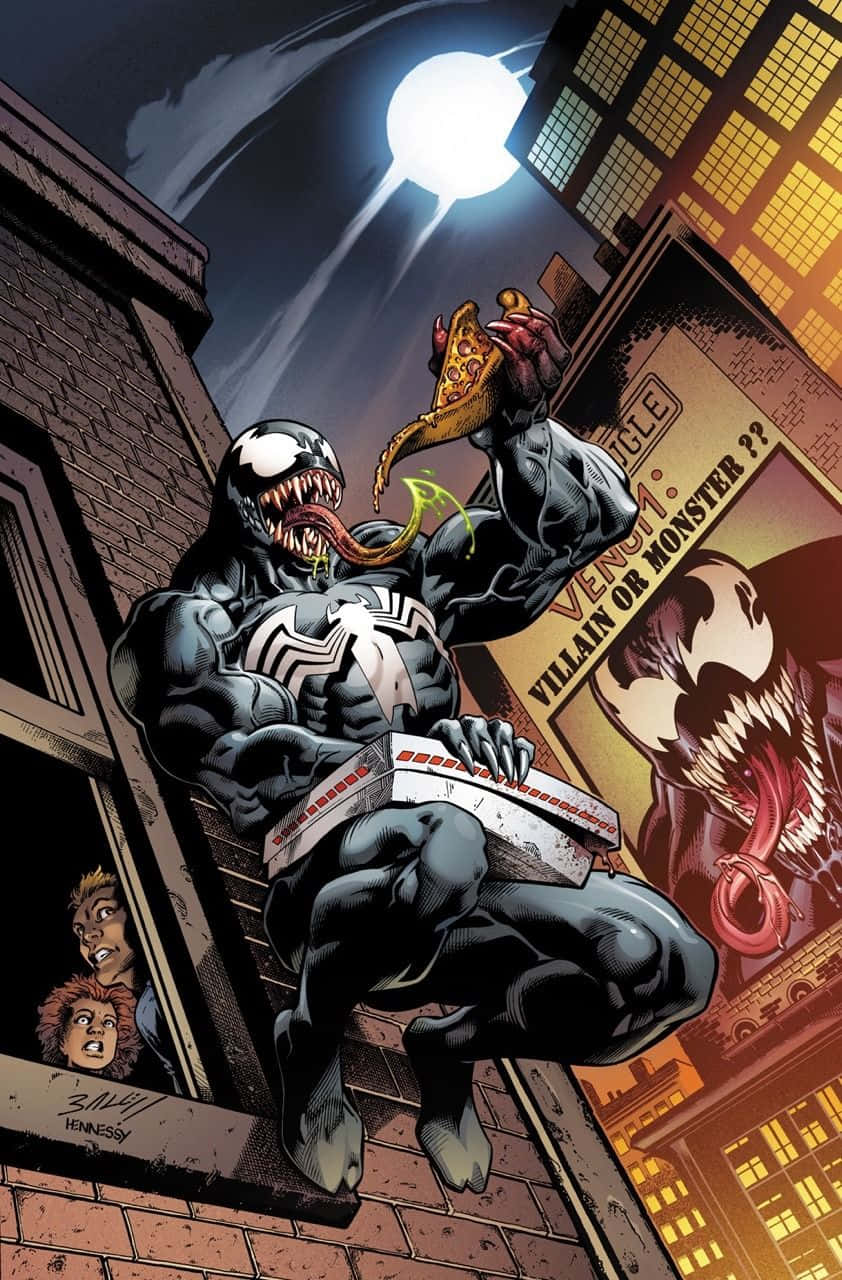 Venom Unleashes Fury In Gripping Comic Book Illustration Wallpaper