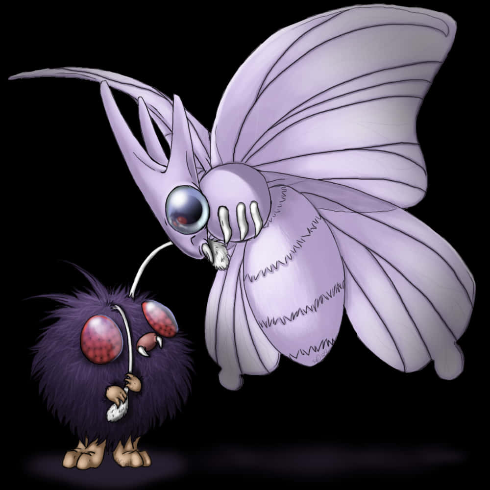 Venomoth Looking At Venonat Wallpaper