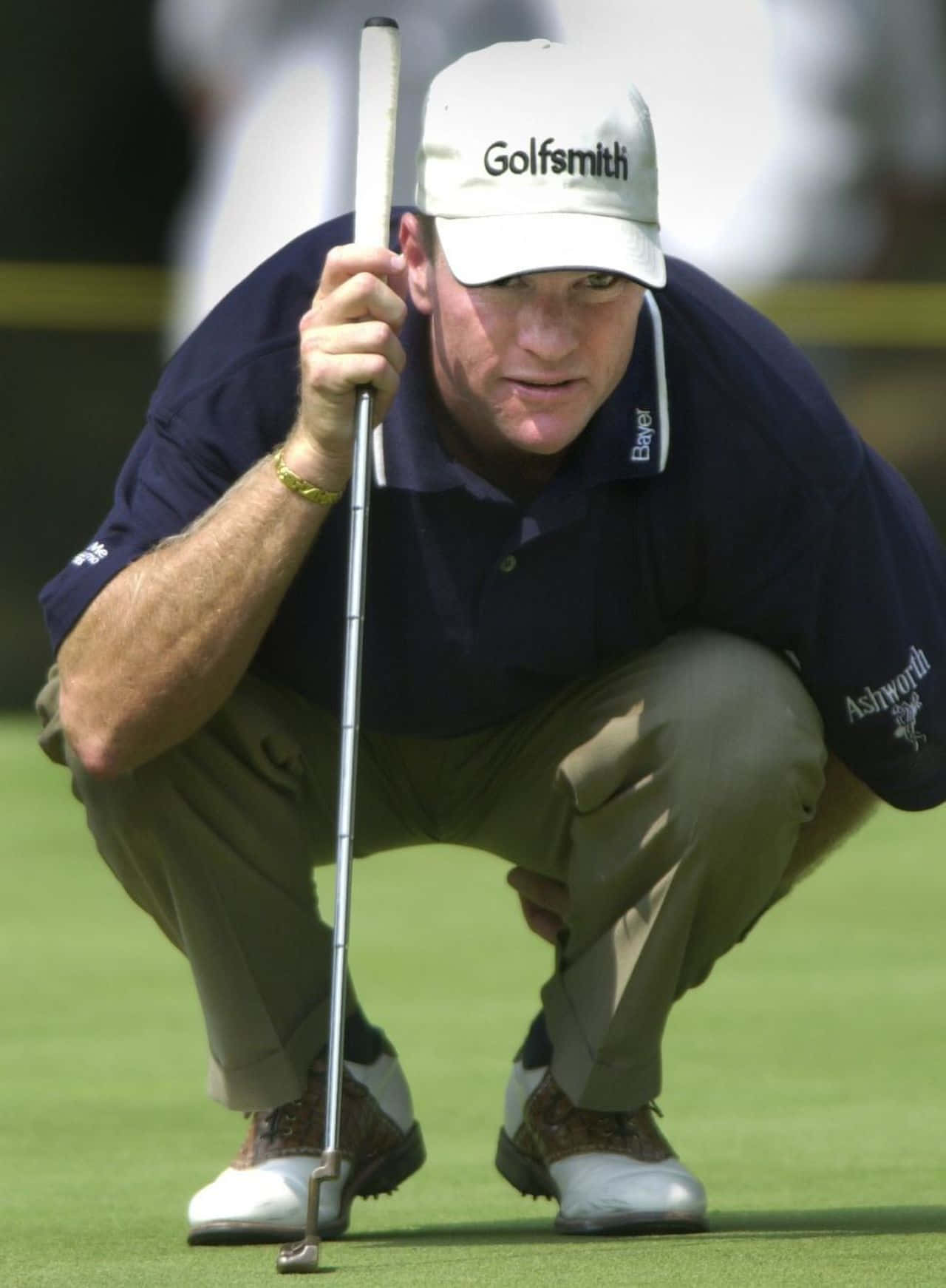 Veteran Golfer Scott Verplank Assessing The Course Wallpaper