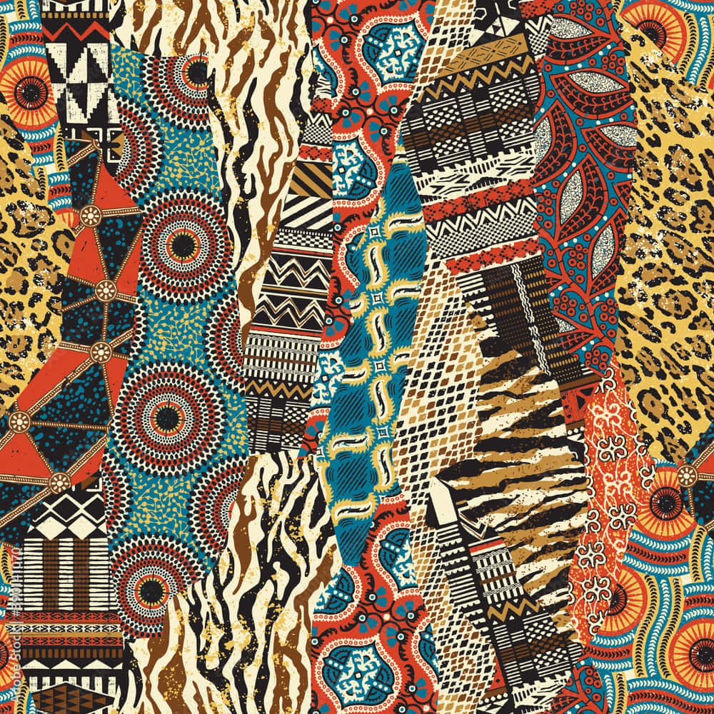 Vibrant African Fabric Collage Wallpaper