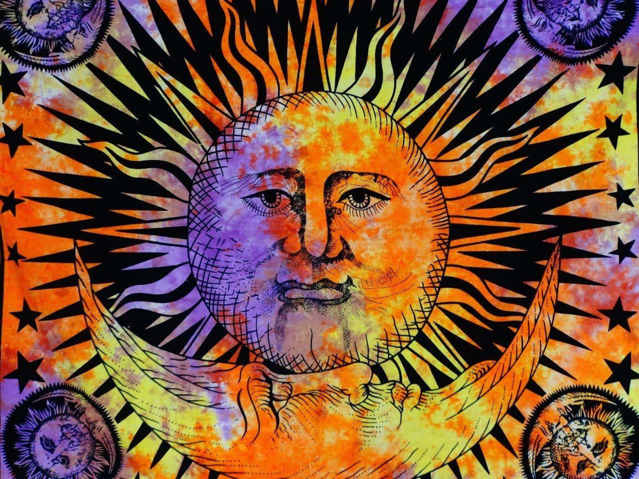 Vibrant Bohemian Sun Moon Art Wallpaper