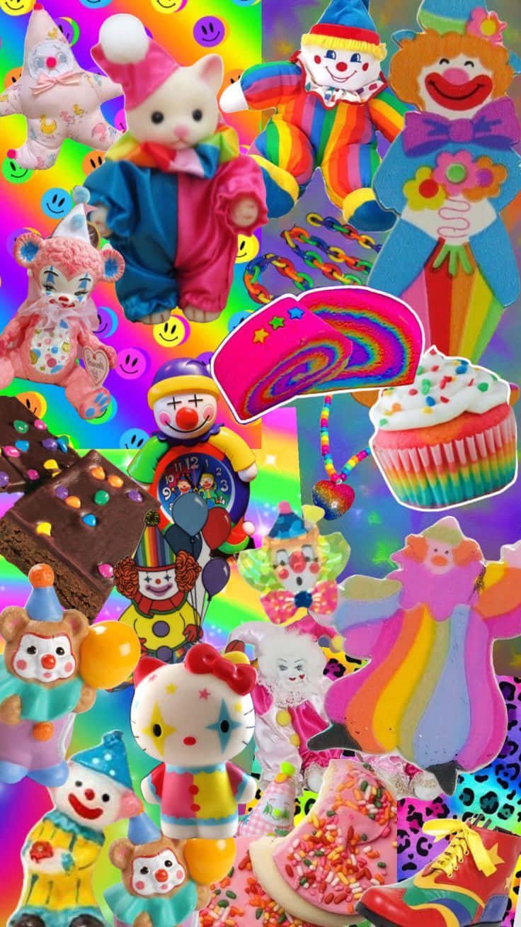 Vibrant_ Clown_ Collage_ Aesthetic.jpg Wallpaper