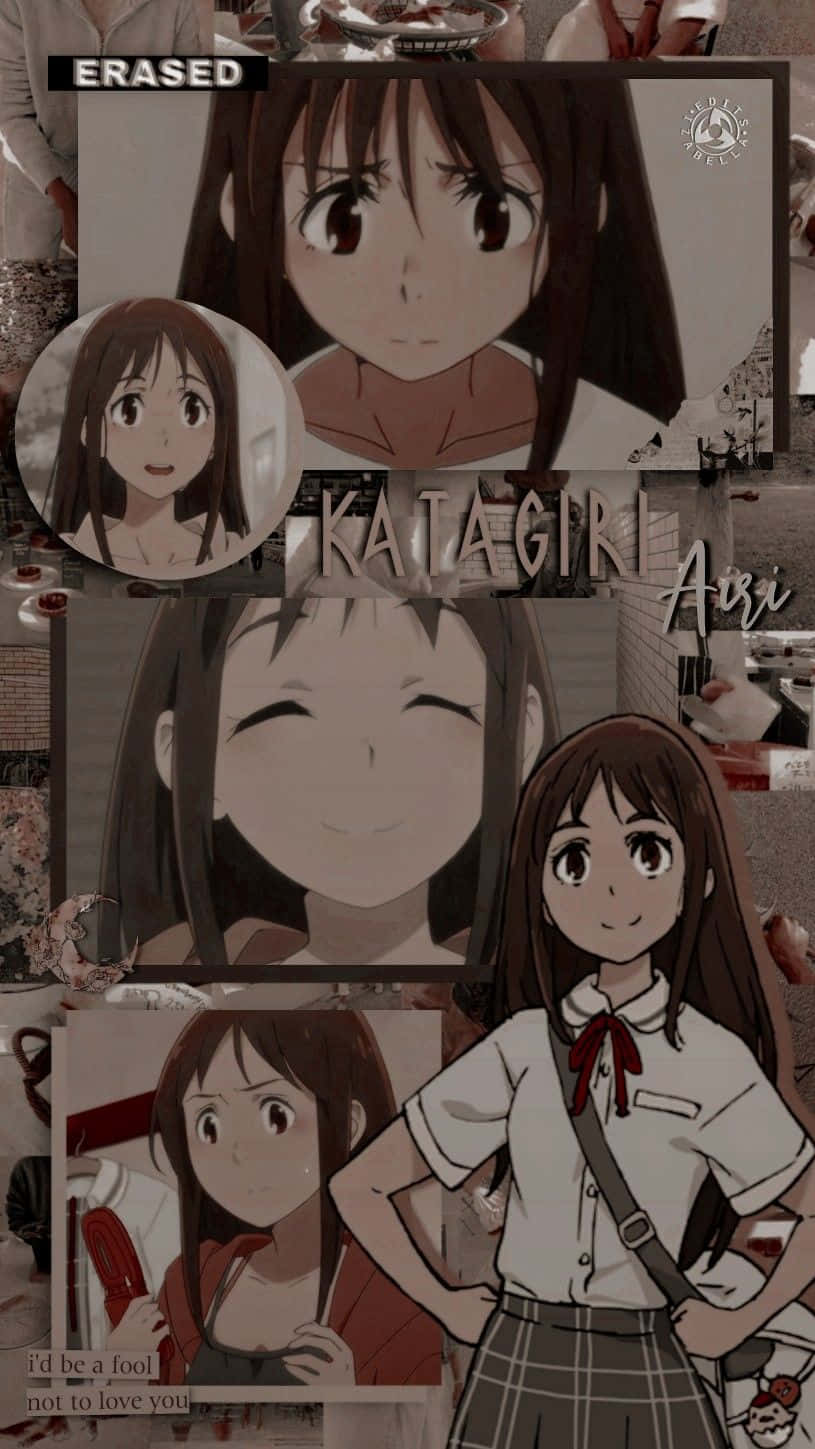 Vibrant Collage Artwork Of Airi Katagiri From Erased Anime Wallpaper