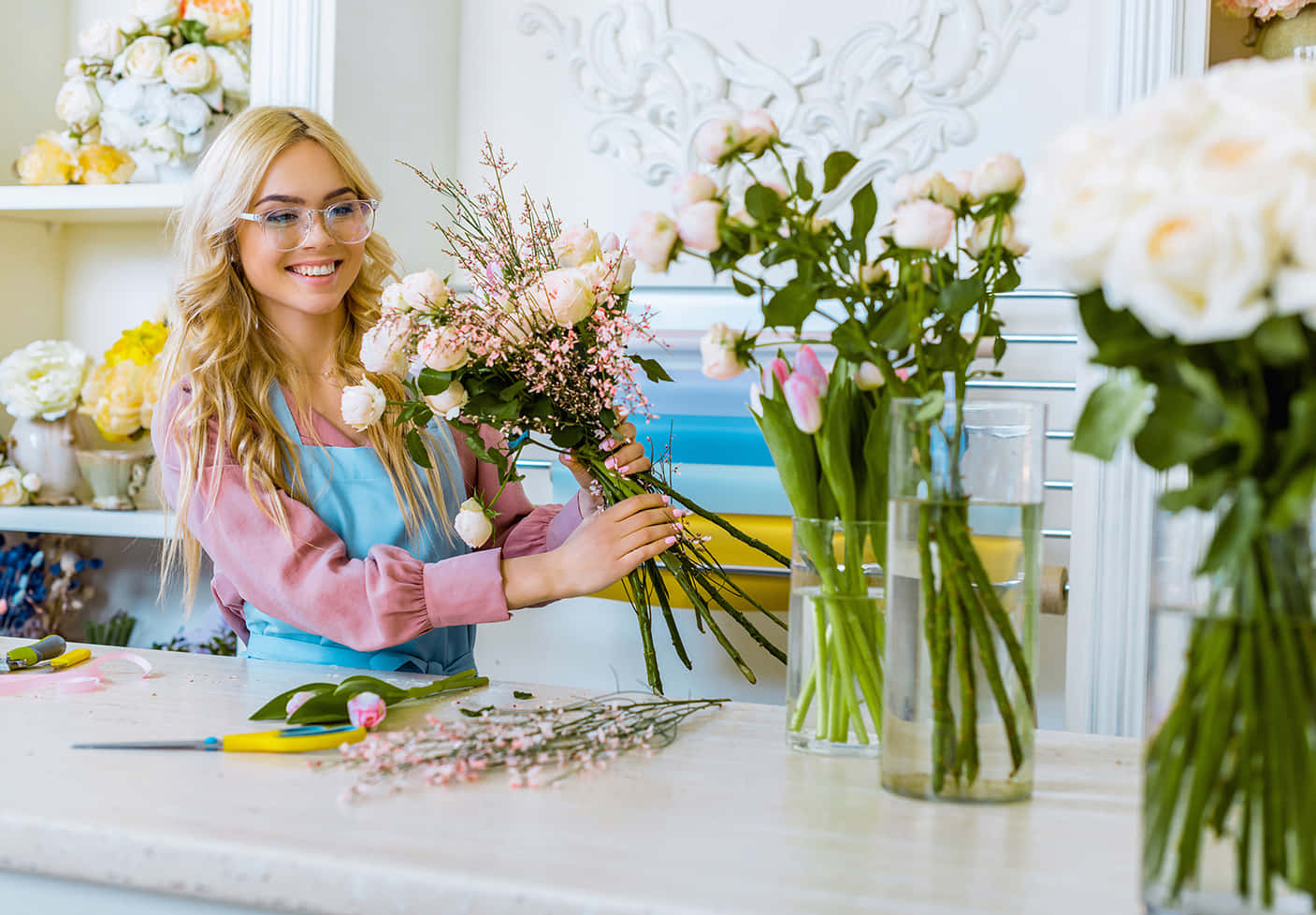 Vibrant Display Of Freshly Arranged Floral Arrangements Wallpaper