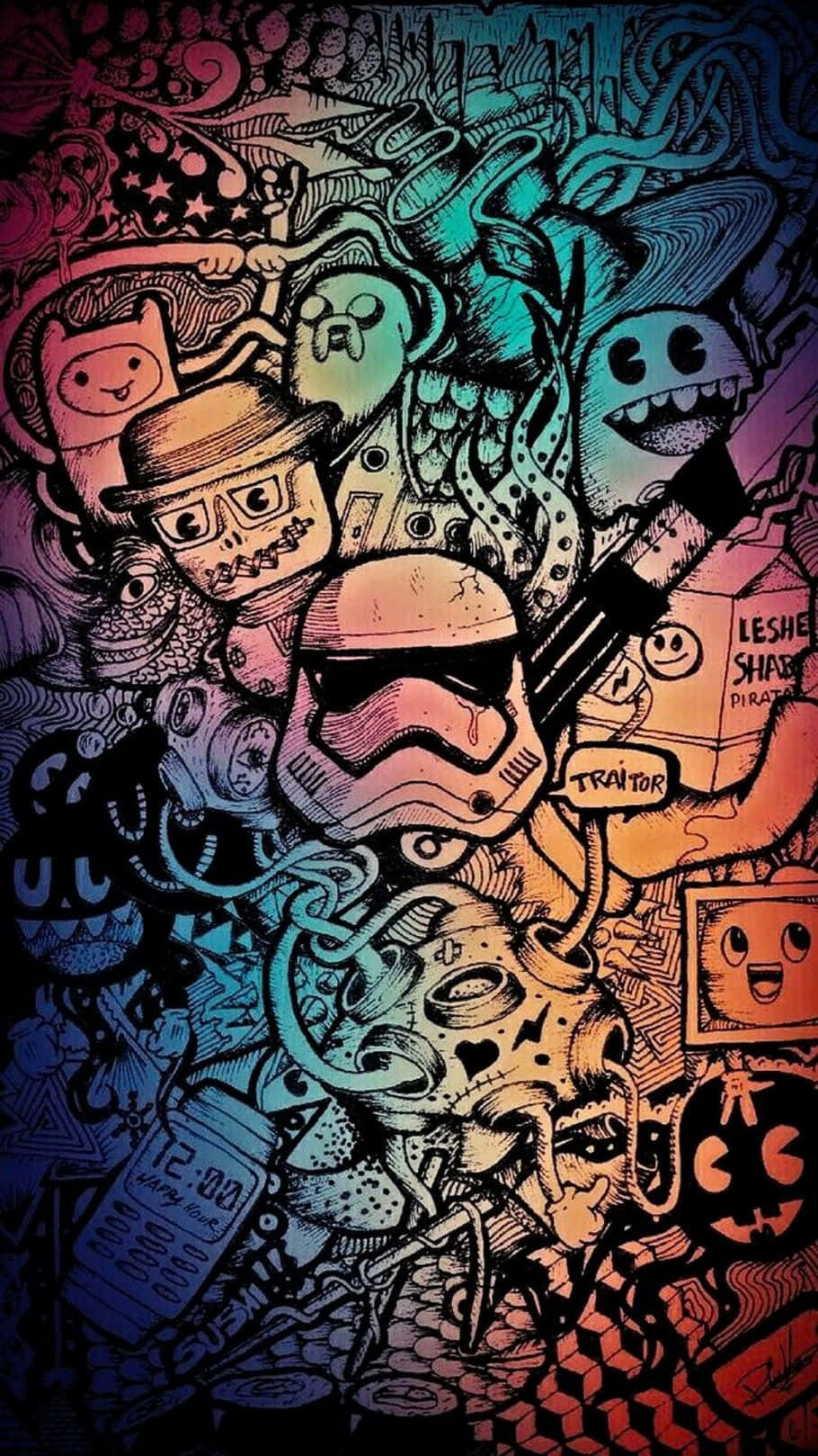 Vibrant Doodle Artwork Phone Wallpaper Wallpaper