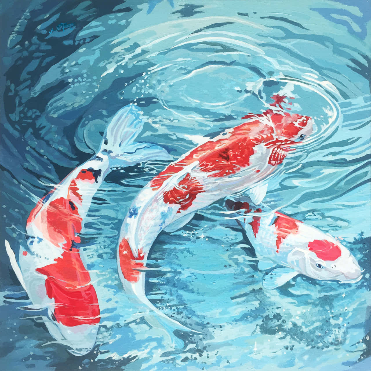 Vibrant_ Koi_ Fish_ Painting Wallpaper