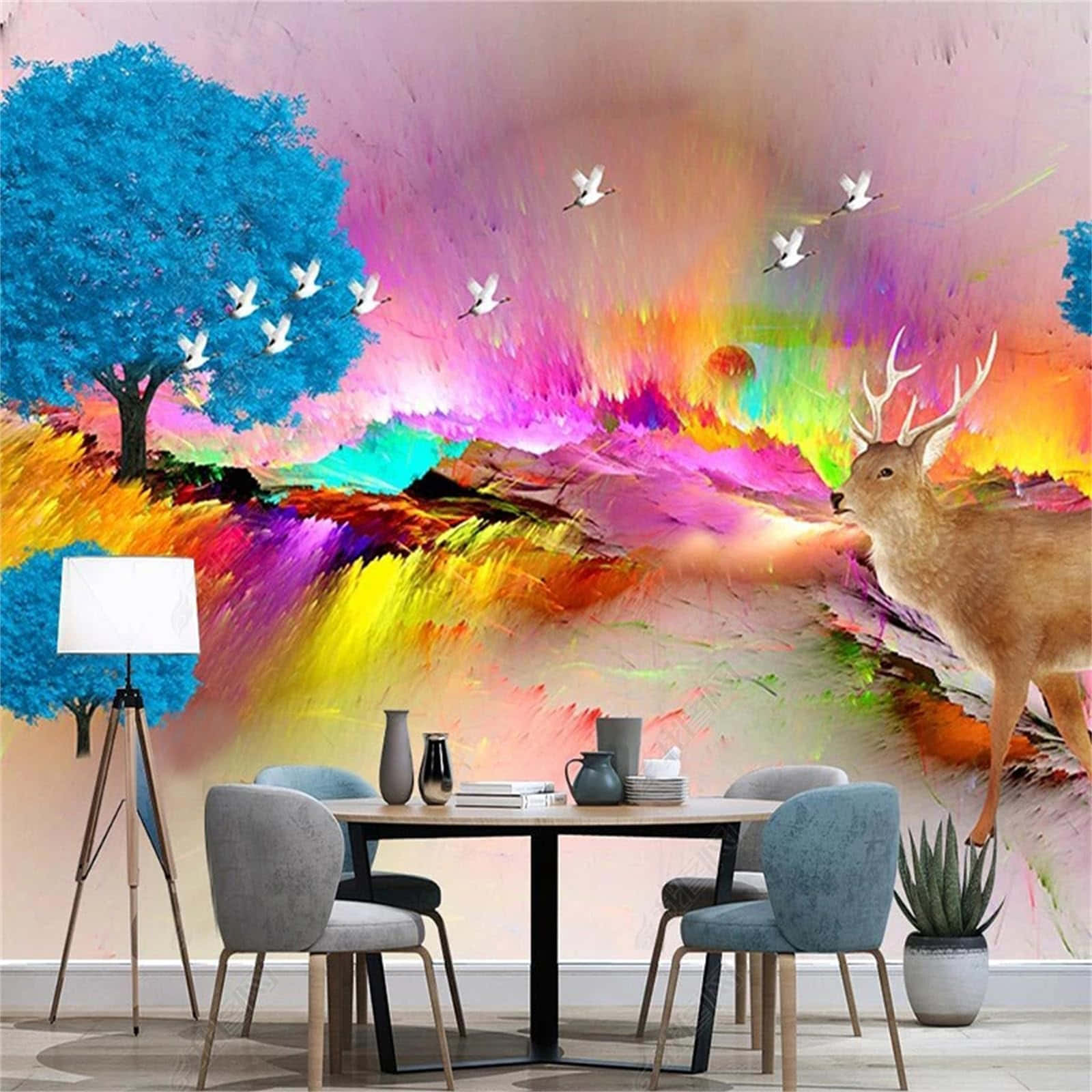 Vibrant Nature Graffiti Wall Art Wallpaper