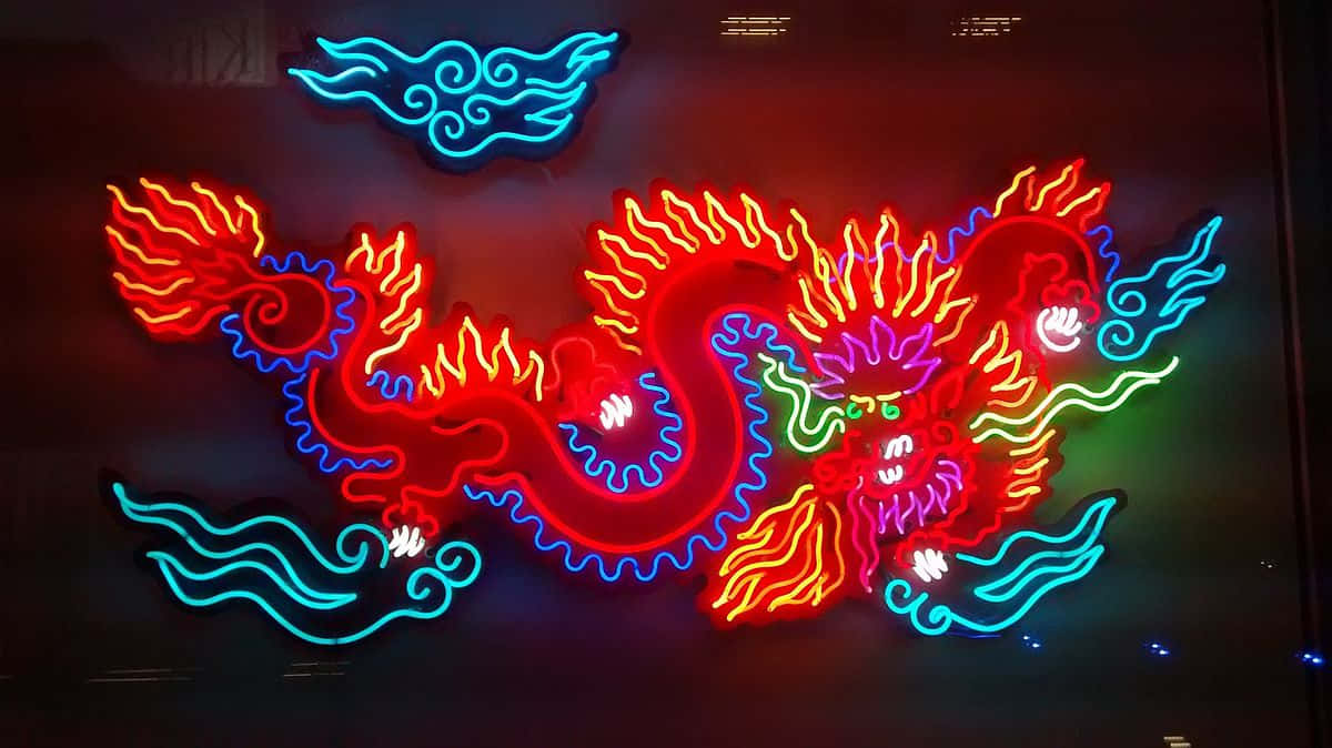 Vibrant Neon Dragon Art Wallpaper