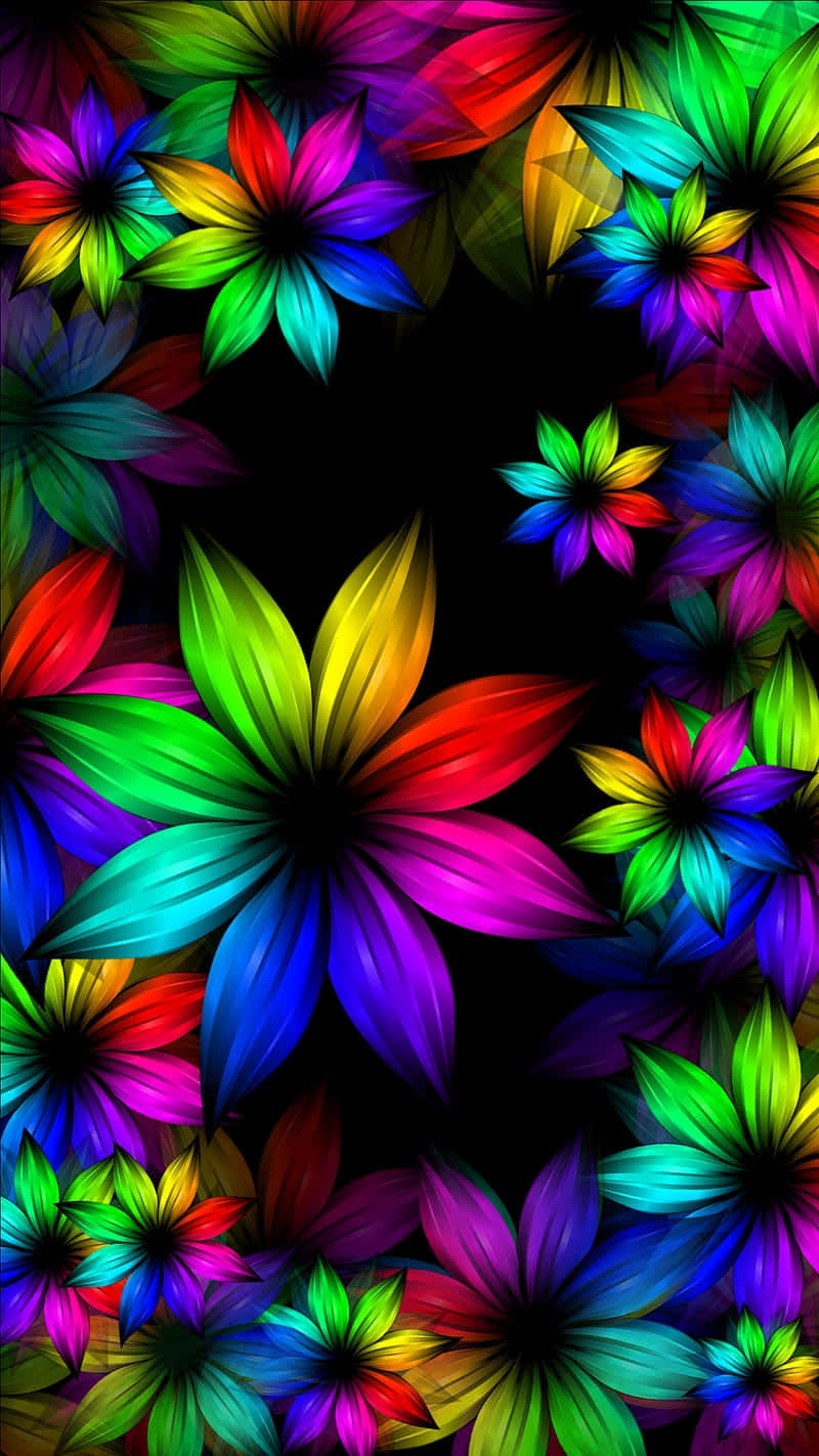 Vibrant Neon Floral Abstract Wallpaper