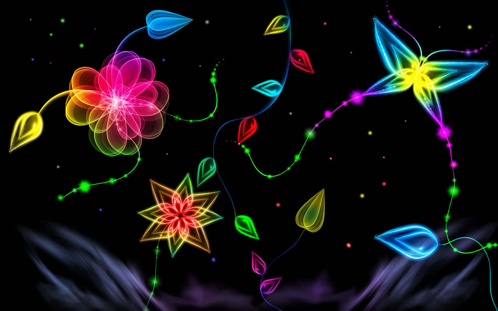 Vibrant Neon Floral Art Wallpaper