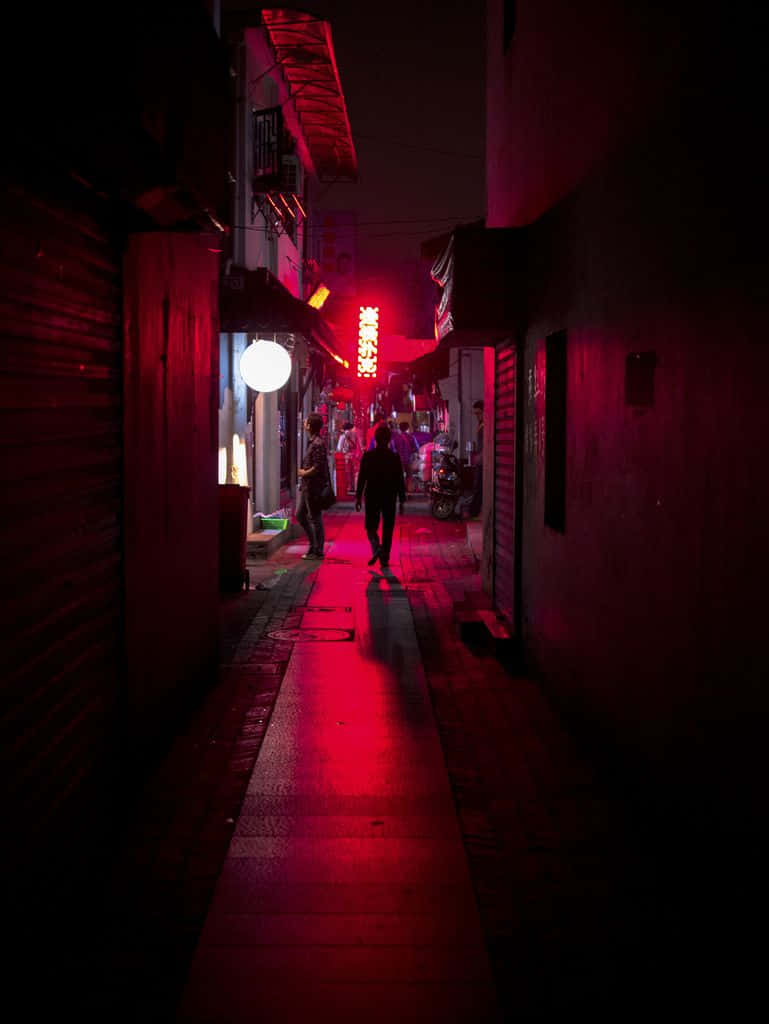 Vibrant Nightlife At The Red Light District Wallpaper