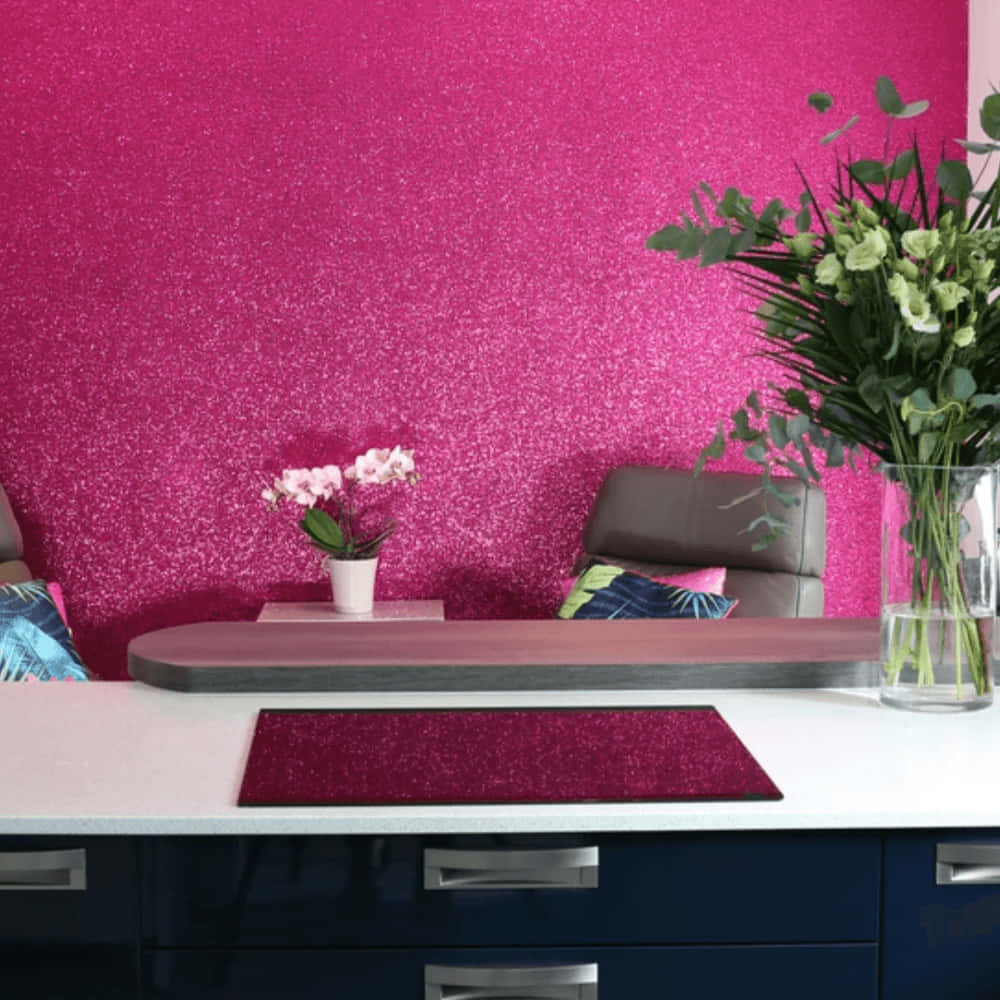 Vibrant Pink Glitter Wall Interior Wallpaper