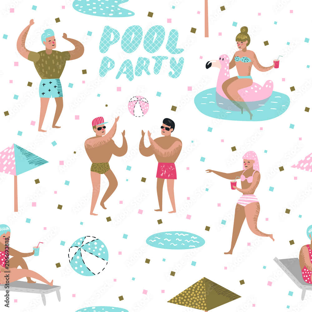 Vibrant Pool Party Illustration Wallpaper