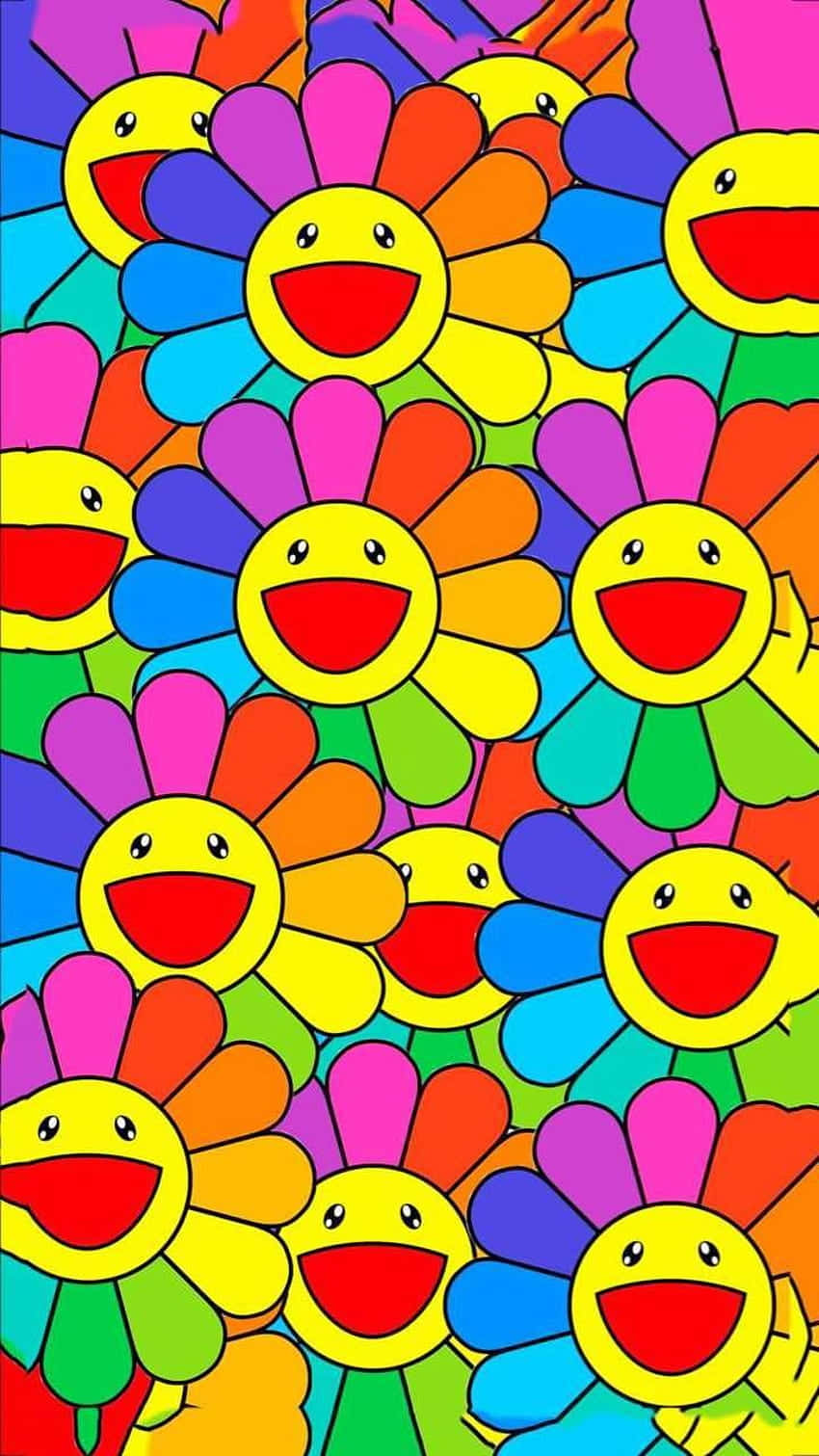 Vibrant Smiley Flowers Art Wallpaper