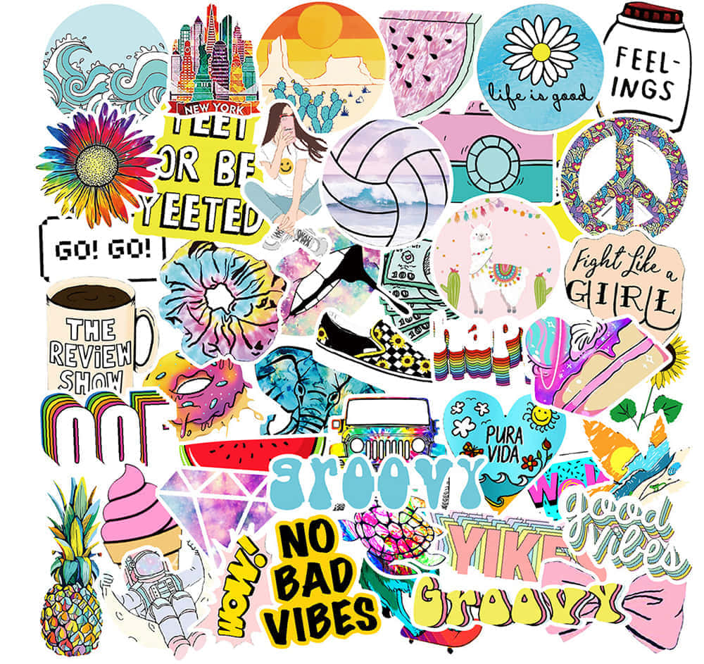 Vibrant Sticker Collage Aesthetic Wallpaper