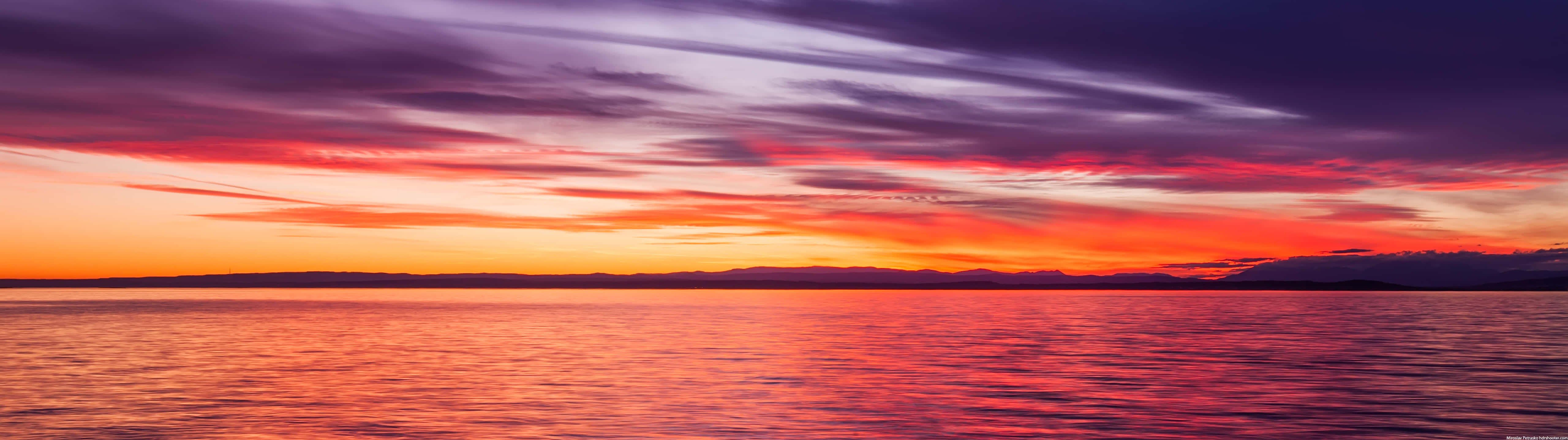 Vibrant Sunset Over Water Panorama Wallpaper