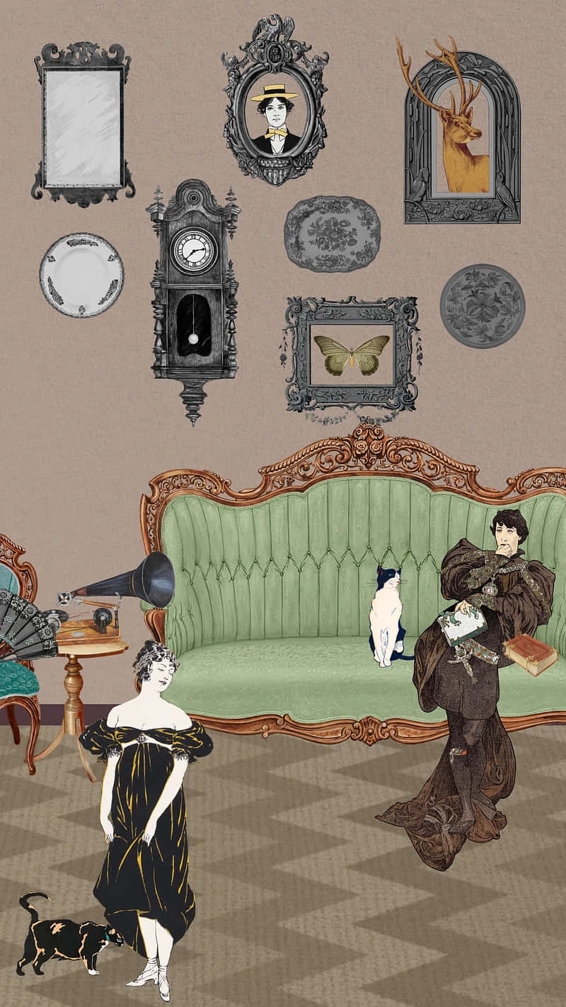 Victorian Era Parlor Scene Wallpaper