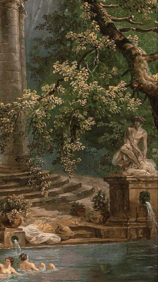 Victorian Garden Idyll Painting Wallpaper