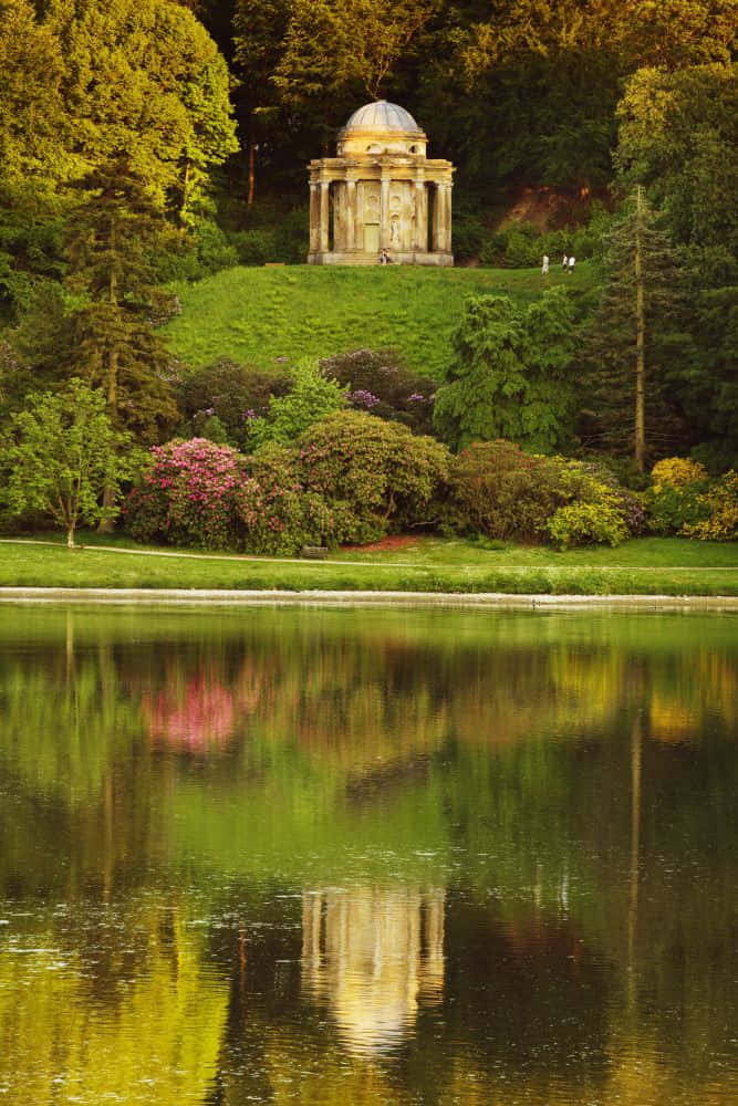 View Of Temple Of Apollo In Stourhead Wallpaper