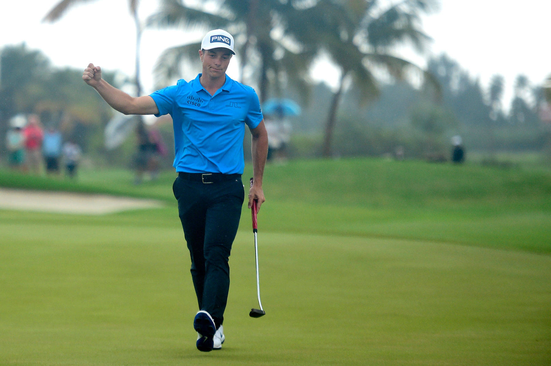 Viktor Hovland Doing A Winning Gesture Wallpaper