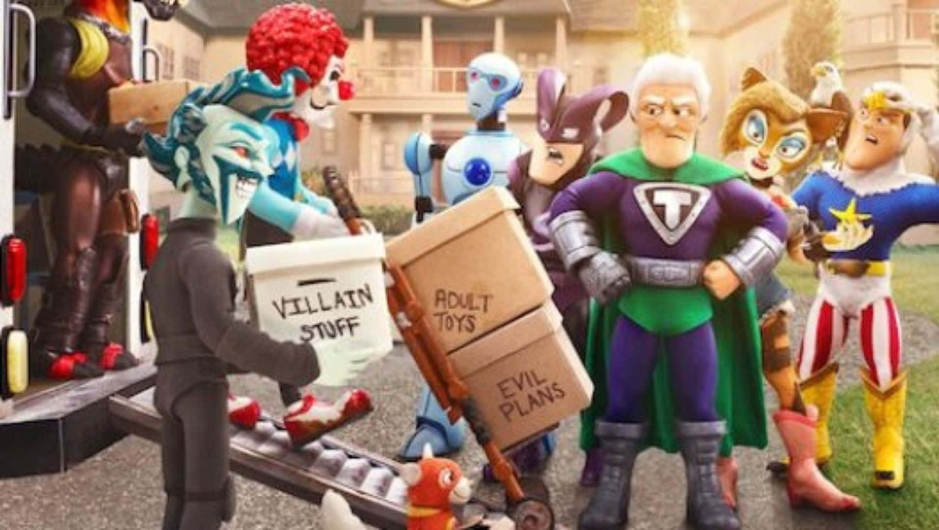 Villains Vs Heroes In Supermansion Wallpaper