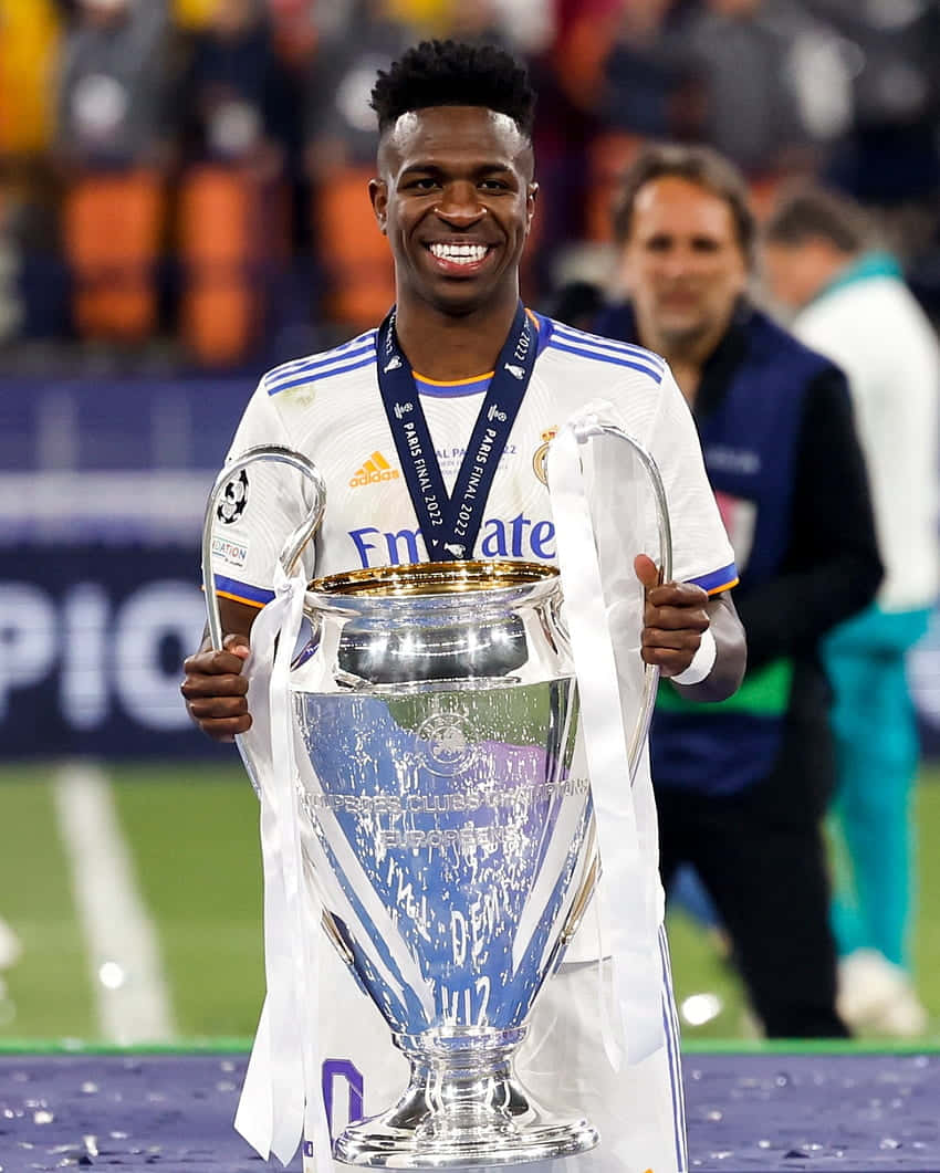 Vinicius Jr Champions League Trophy Celebration Wallpaper