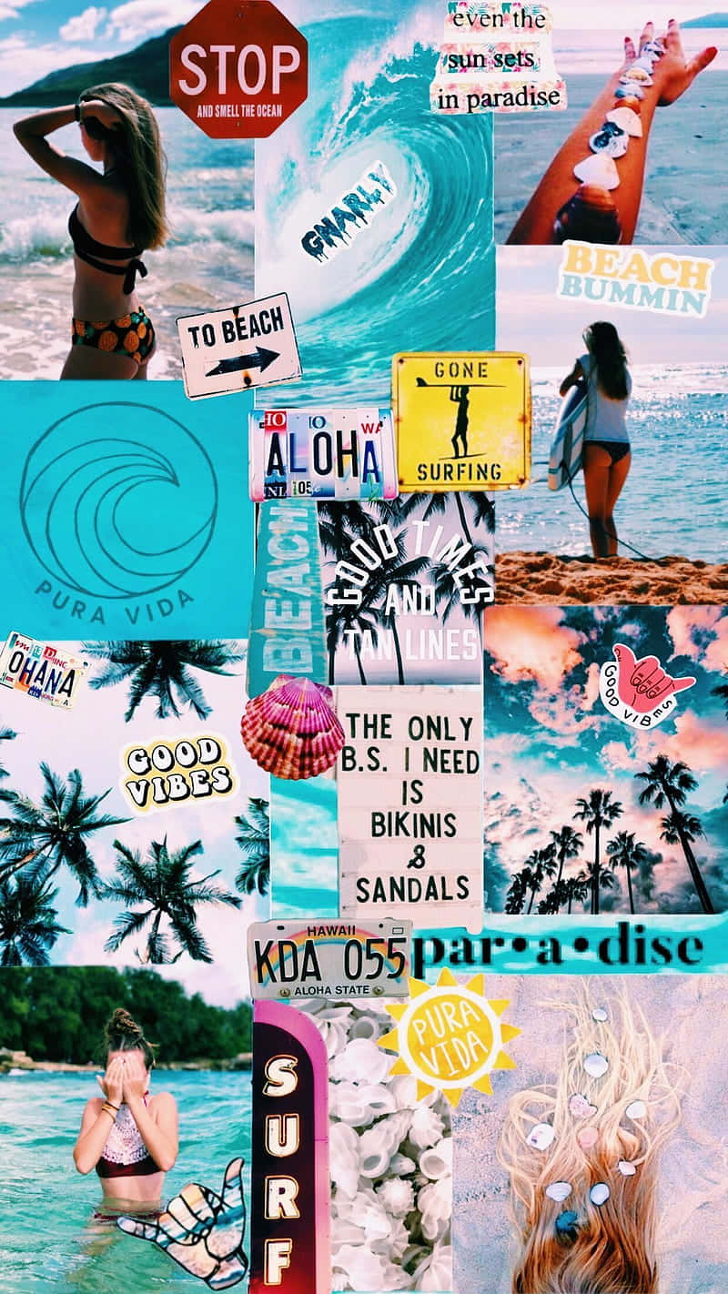 Vintage Beach Collage Aesthetic Wallpaper