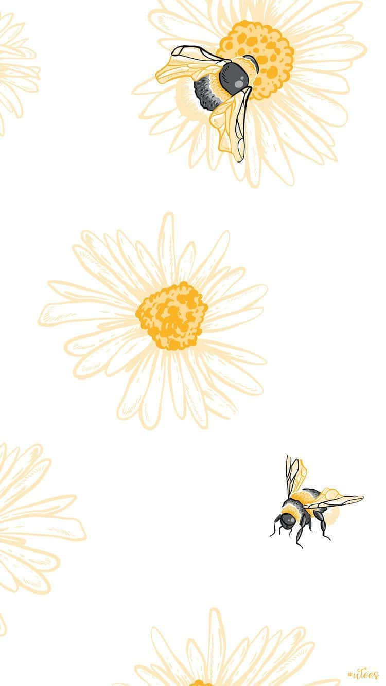 Vintage Beeand Daisies Pattern Wallpaper