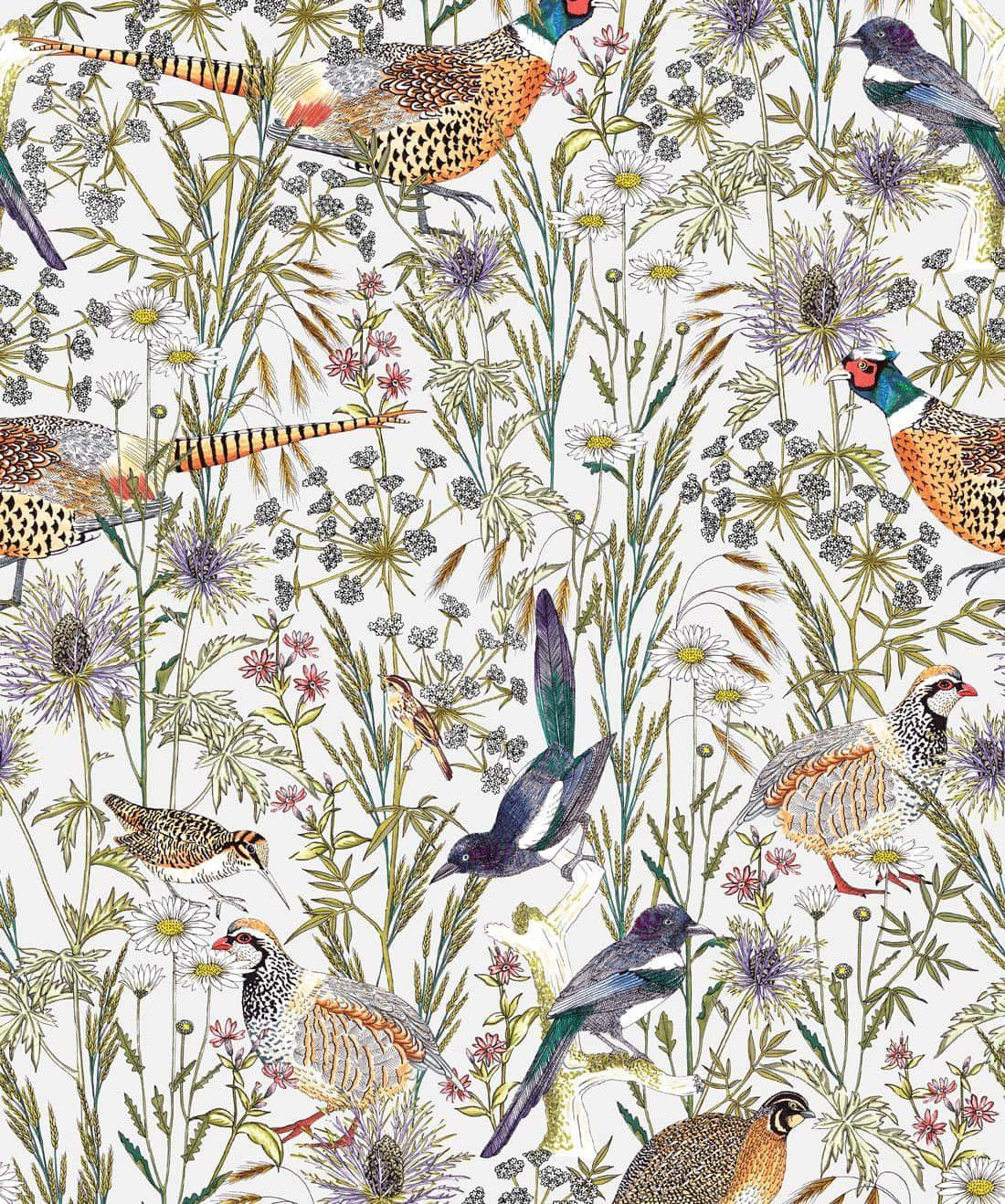 Vintage Bird Illustration Pattern Wallpaper