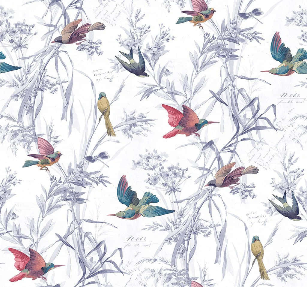 Vintage Birdand Flora Pattern Wallpaper