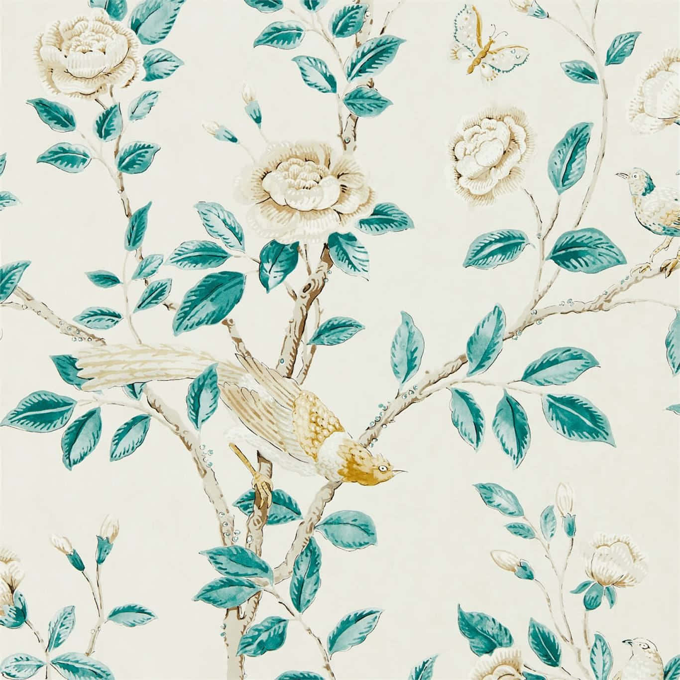 Vintage Birdand Floral Pattern Wallpaper