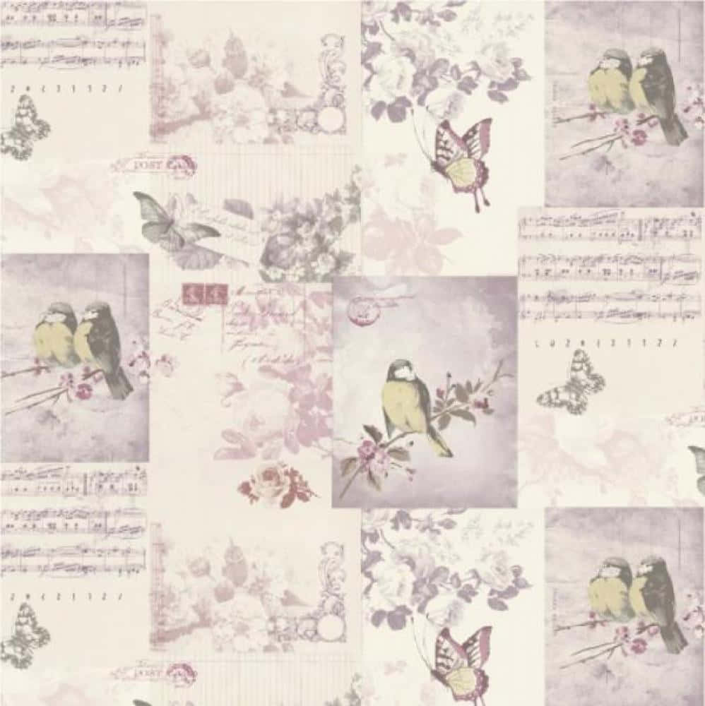 Vintage Birdsand Floral Collage Postcard Wallpaper