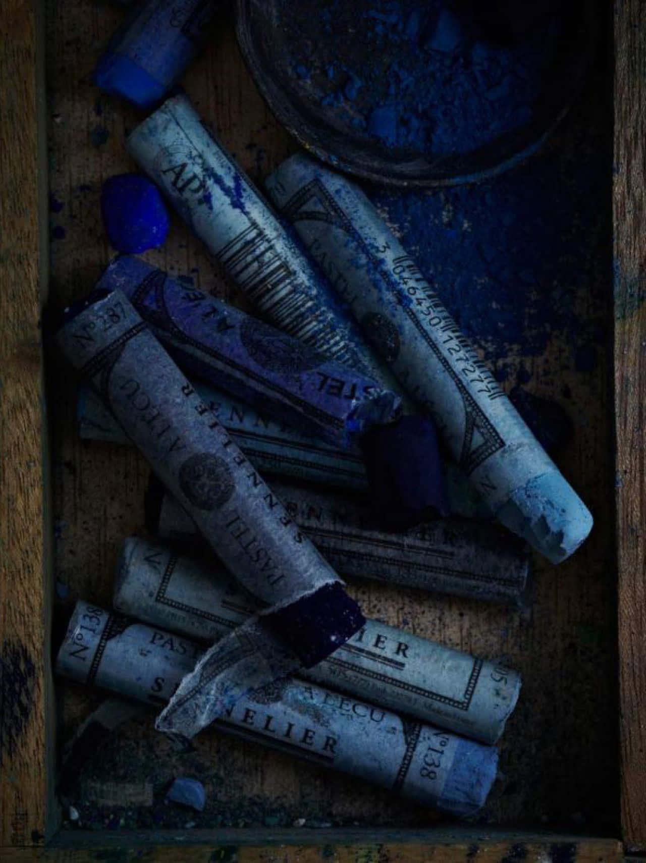 Vintage Blue Paint Tubes Artistic Aesthetic Wallpaper