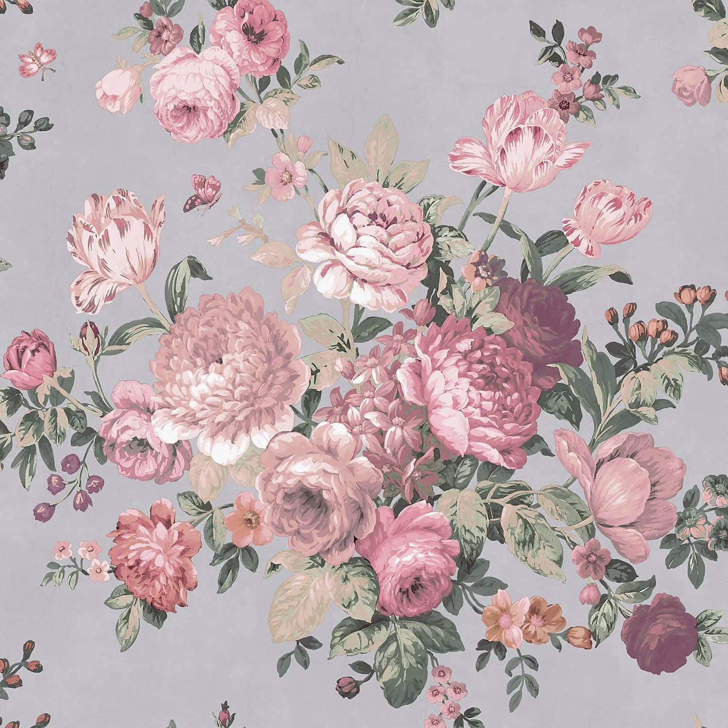 Vintage Blush Floral Pattern Wallpaper