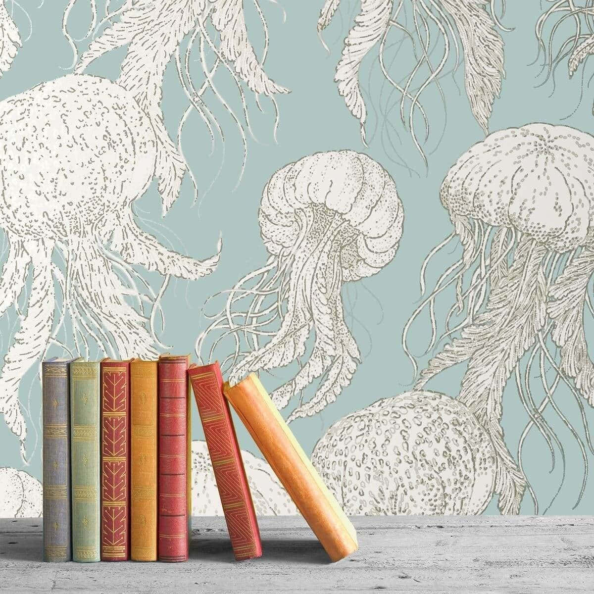 Vintage Booksand Jellyfish Wallpaper Wallpaper